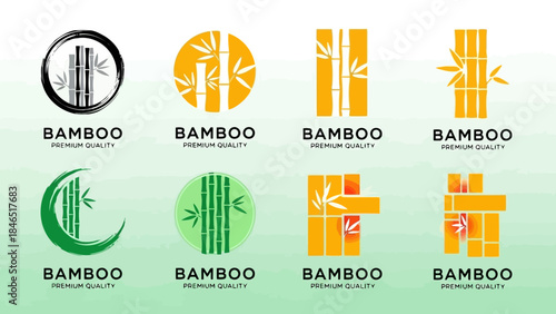 Bamboo logo designs on green background vector