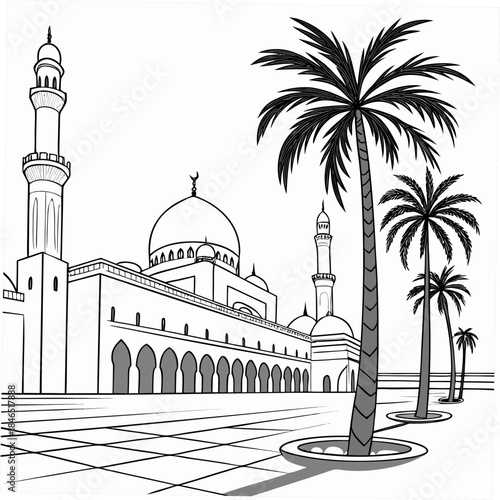 South asian mosque courtyard with palm trees south asian architecture