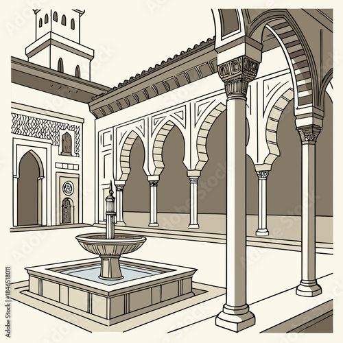 Traditional middle eastern mosque courtyard fountain
