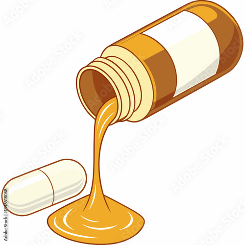 Honey drop blending with shiny capsule white background