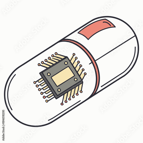 Microchip integrated with white medicine capsule white capsule