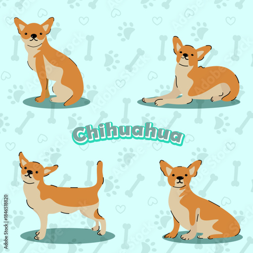 Chihuahua hand draw animal Clipart Bundle Minimalist Dog
