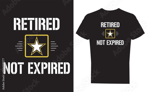 Retired not expired tshirt with star design on black and