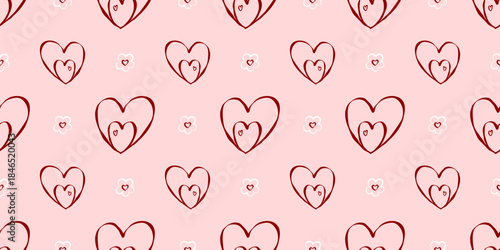 Sweet seamless pattern with romantic hearts and tiny floral accents on a soft pink background, perfect for Valentine cards, cute stationery, wrapping and feminine decorative design