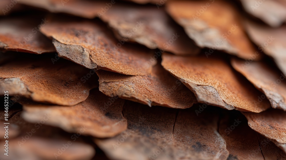 Fototapeta premium Close view of tree bark showing layers in natural setting during daytime hours