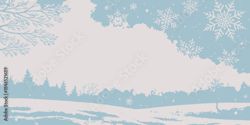 Serene winter landscape with snowflakes and frosty trees