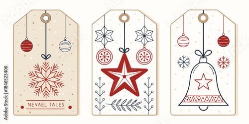 Christmas gift tags with snowflakes, stars, and bells