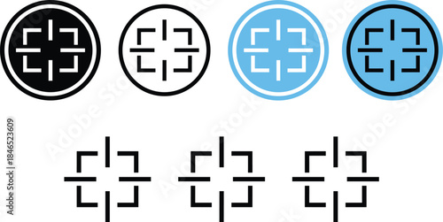 Crosshair icon set, target symbol vector pack, editable, isolated, black and blue design, UI clipart, focus graphic