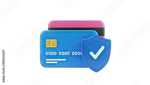 Credit Card Secured with Shield Icon on White Background