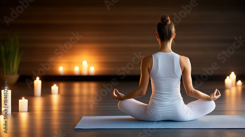 Wallpaper Mural Woman meditating on yoga mat surrounded by candles, peaceful and calm indoor atmosphere Torontodigital.ca