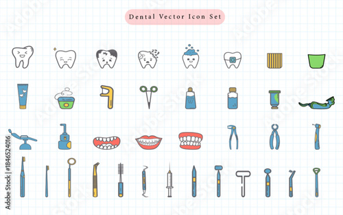 Medical Dental care and tooth Vector Icon Set