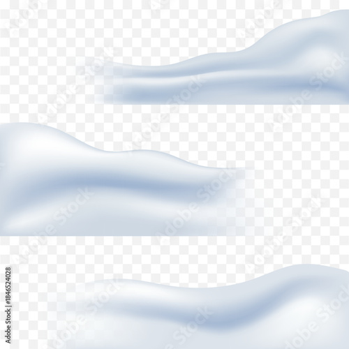 A set of realistic vector illustrations of snowdrifts and snowdrifts for use in frame and footer design.