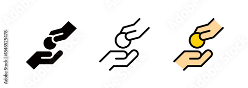 Hand icons representing cash payments and donations
