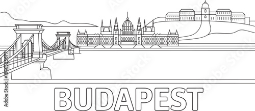 Budapest hungary cityscape skyline with famous historical buildings line art vector illustration
