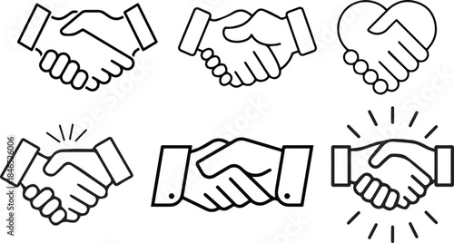 Handshake Line Icon Vector Set.