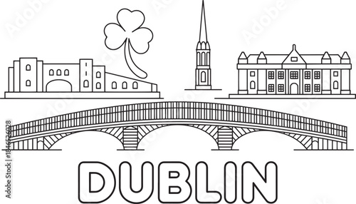 Dublin city skyline with famous bridge and buildings shamrock travel landmark vector
