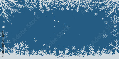 Winter wonderland scene with snowflakes on blue background
