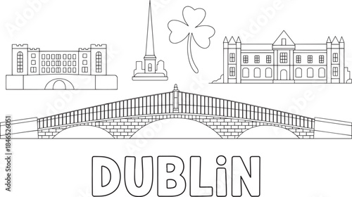 Dublin city skyline with famous bridge and buildings shamrock travel landmark vector