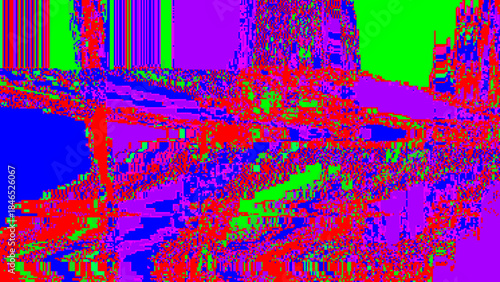 RGB Glitch Error Background with Digital Noise. Distorted Screen