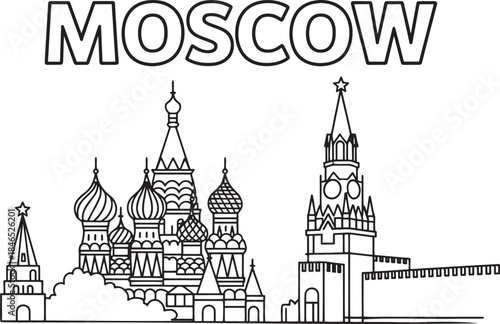 Moscow city skyline landmark silhouette with domes and tower for travel and tourism concept