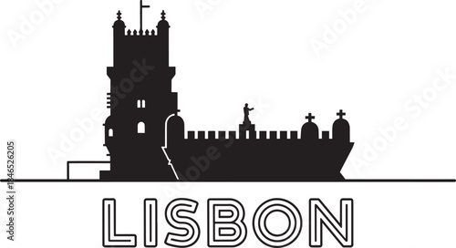 Lisbon skyline silhouette belem tower and monument to navigators vector illustration