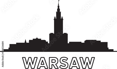 Warsaw poland skyline city vector silhouette with famous landmarks for travel promotion