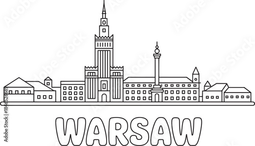 Warsaw poland skyline city vector line art outline with famous landmarks minimal design