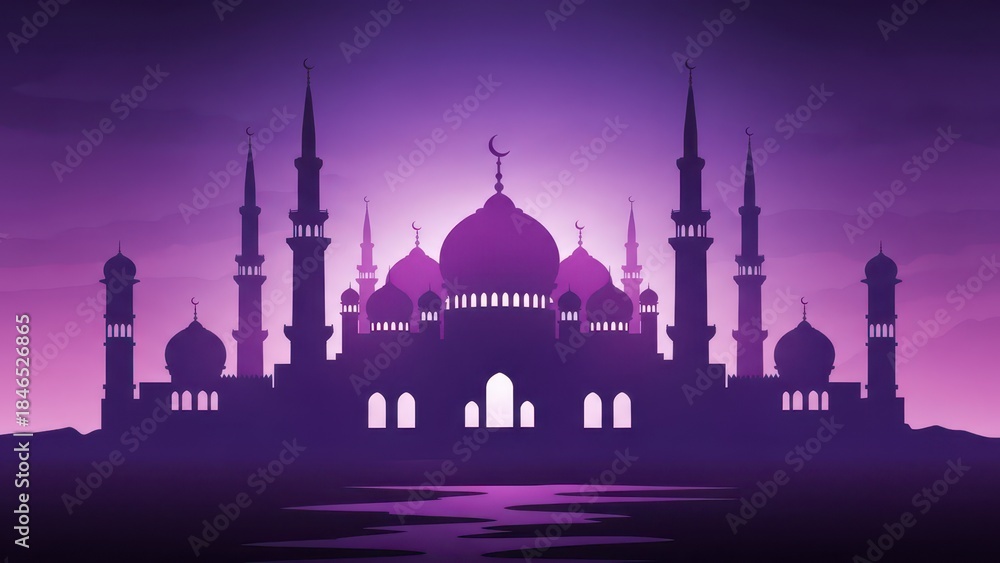 Fototapeta premium Purple mosque silhouette vector illustration
