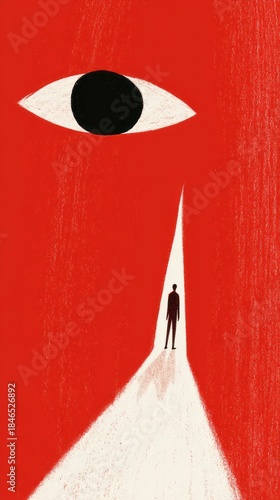 Mysterious silhouetted figure against vibrant red, symbolizing introspective journeys and surreal awareness for World Philosophy Day contemplation