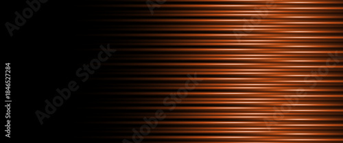 Black and orange modern abstract background with yellow glowing stripes of light. Movement and high-speed light effect with flowing in motion. Vector illustration