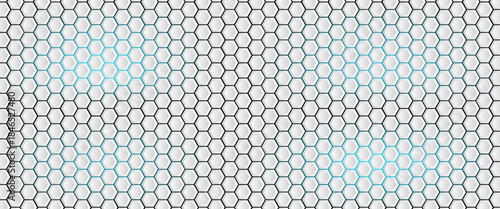 White 3d hexagonal technology vector abstract background. Blue bright energy flashes under hexagon in modern technology futuristic background vector illustration. White honeycomb texture grid.