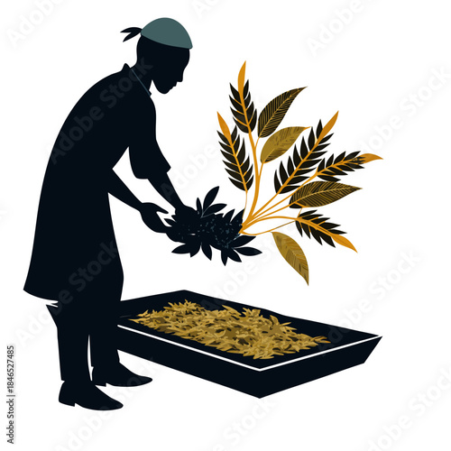 Gardener tending to plant and soil in a garden setting during daylight hours