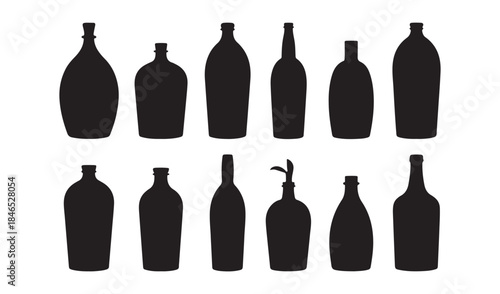 Collection of black silhouettes of various glass bottles and jars