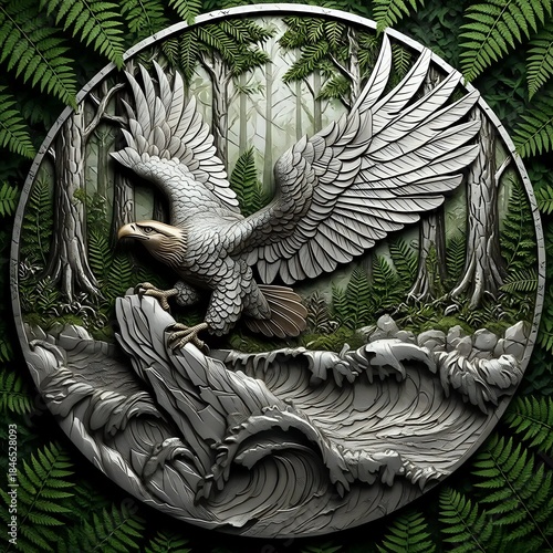 Eagle flying over a stone in forest I Wall Decor 
