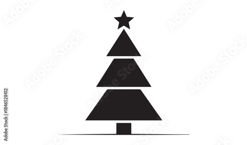 Stylized black silhouette of a modern Christmas tree made of stacked triangles with a star