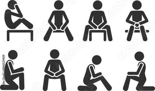 Eight Silhouette Figures in Various Seated and Kneeling Poses icon person