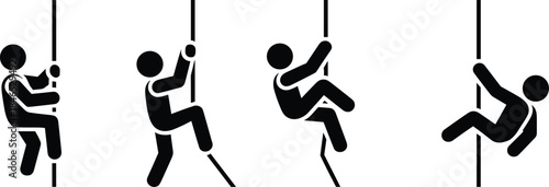 Four Stick Figures Climbing Vertical Pole In Different Poses person