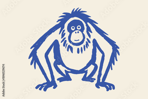 Orangutan crouching minimal doodle vector illustration