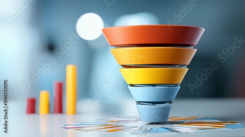 Wallpaper Mural Vivid 3D sales funnel showcases stages of lead conversion and digital marketing analytics. Abstract background highlights data driven decision making and business growth visualization Torontodigital.ca