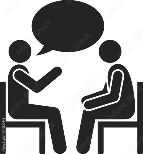 Two Black Silhouettes Sitting on Chairs Talking with Speech Bubble conversation communication