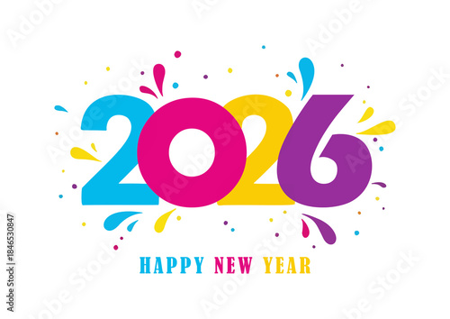 2026 Colorful Happy New Year Celebration Card Vector Illustration