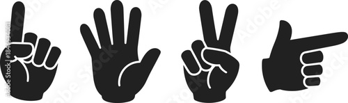 Four Black Hand Gestures Showing Numbers One Five Two and Pointing Keywords: hand gesture, counting, number one, number five