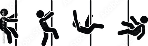 Four Silhouette Figures Performing Pole Dancing Moves On White Background person human