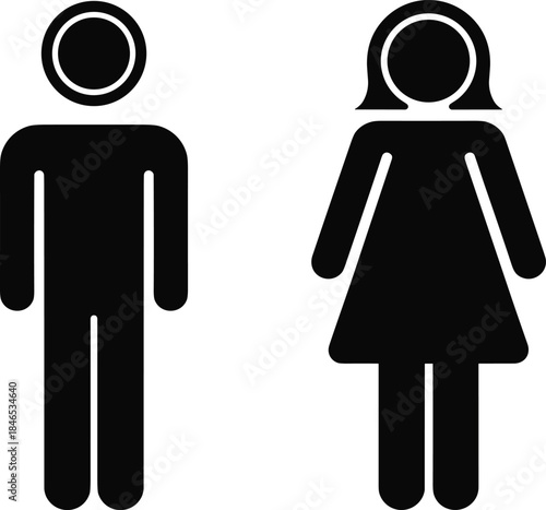 Male and Female Silhouette Icons for Restrooms or Gender Symbols vector illustration