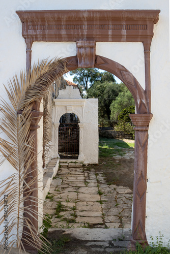 Yard of Pandokrator church in Makratika, Paxos, Greece