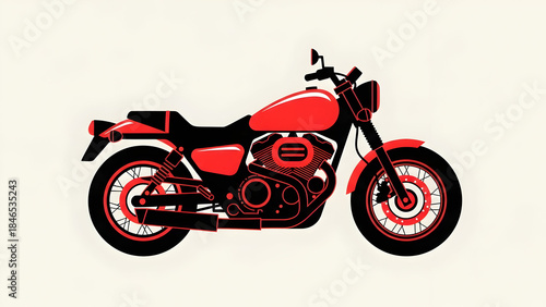 Red and Black Motorcycle Illustration Side View.