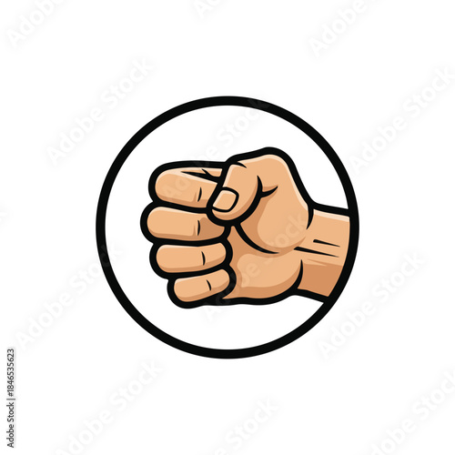 Simple vector illustration of a clenched human fist inside a circular black border, representing strength, power, or solidarity