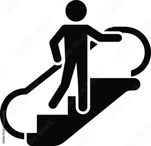 Silhouette Person Riding Up Escalator With Hand On Rail On White Background figure human