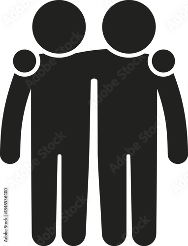 Two People Silhouette Icon with Arms Around Shoulders Friendship Symbol vector illustration
