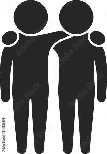 Two People Silhouette Icon with Arms Around Shoulders Friendship Symbol vector illustration